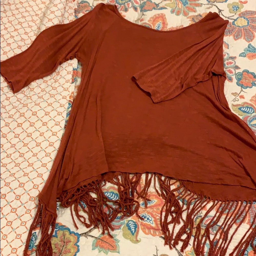 Burnt orange western style fringe top